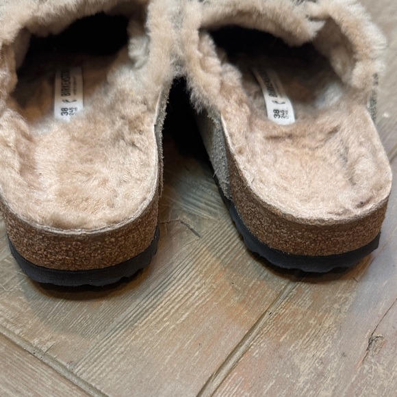 Birkenstock Boston Taupe Suede Shearling Lined Mule Clog 38 - Picture 8 of 11